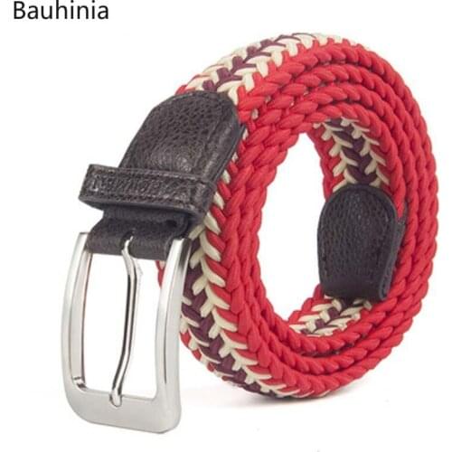 New 10-color Elastic Herringbone Alloy Pin Buckle Elastic Belt Mens And Womens Simple 110*3.5cm Woven Belt