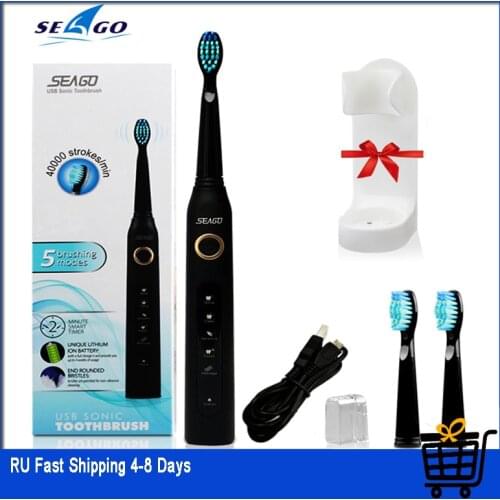 Seago Rechargeable Sonic Electrico Tooth Brush Usb Charger Sg507 Adult Timer Teeth Whitening Brush 5 Mode with Replacement Heads