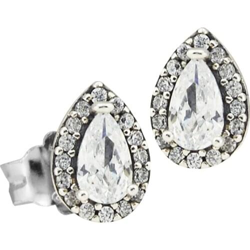 Authentic 925 Sterling Silver Radiant Teardrops Stud Earrings for Women Clear CZ Earring Fine Jewelry Gift Bijoux Brincos