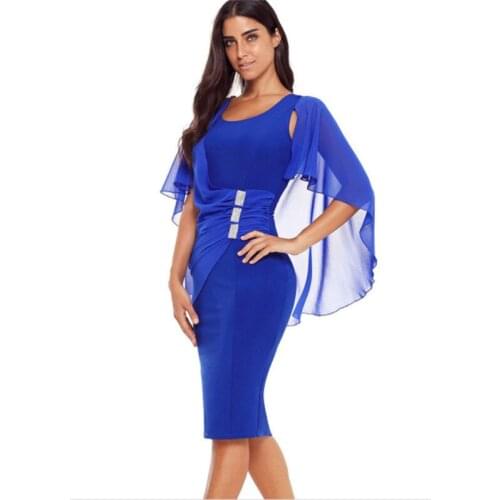 Shawl Fluttering Chiffon Dress Women 2021 Fashion U-neck Short Sleeves Slim Pencil Dress Elegant Party Dresses Vestidos JD1534