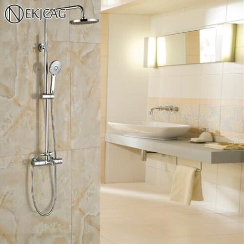 Luxury Bathroom Thermostatic Mixer Ultrathin Head Bath Shower Faucet Wall Mounted Shower Set Chrome Finish