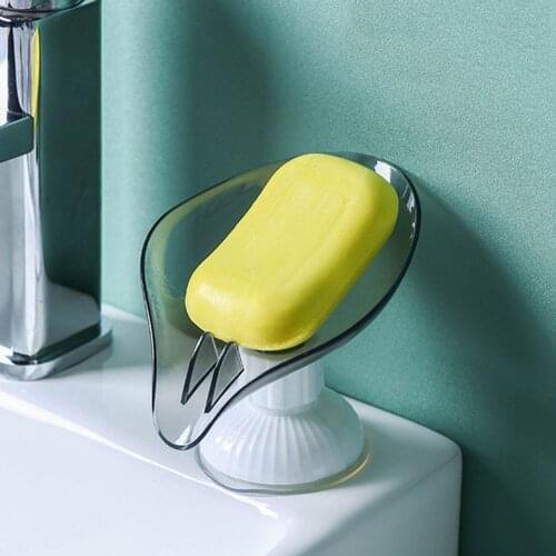 Punch-free Soap Dish Leaf Shape Soap Drain Box Soap Holder Rack Suction Cup Rotatable Multifunction Kitchen Bathroom Supplies