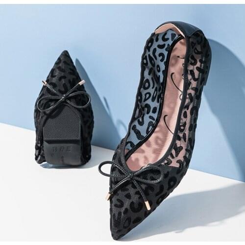 Quicheshoes 2021 NEW summer mesh leopard grain Pointed Toe fashion Ballet flats versatile women flat zapatillas mujer