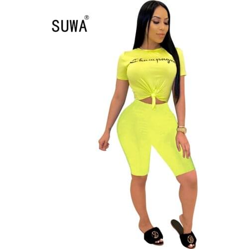 Letter Women two piece set summer o-neck crop top shorts 2 piece set for women two pieces sets tops shorts summer women' suit