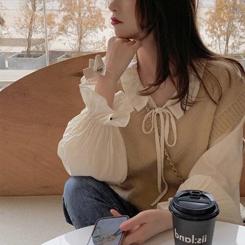 Fashion Sleeveless Vest Sweater Women Pullover Spring Harajuku Casual V-neck Knitted Sweater Solid Color Cute Korean Sweater Top