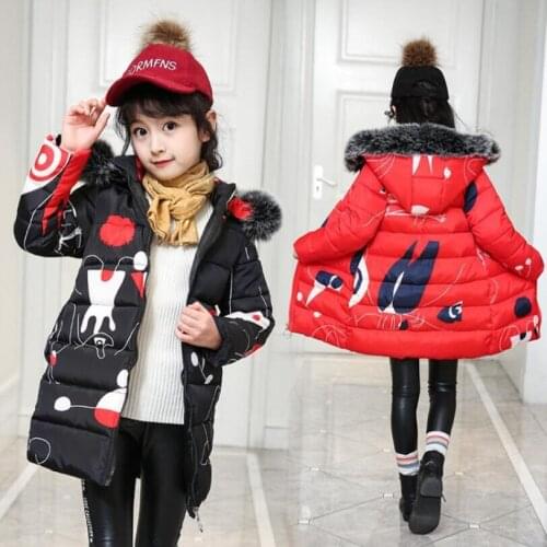 Winter warm jacket girl 4-13T kids long style fur hoodies children cotton long sleeve coat teenage thickness casual clothes