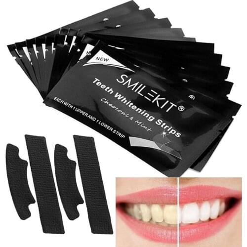 14pcs Activated Charcoal Teeth Whitening Strips Remove Stains Oral Hygiene Care Tooth Whitening Gel Bleaching Strips White Tool