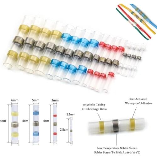 75PCS Heat Shrink Solder Seal Sleeve Connector Waterproof Splice Wire Butt Connectors Soldering Terminals For marine auto