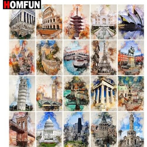 HOMFUN Full Square/Round Drill 5D DIY Diamond Painting "Landscape City Building" 3D Embroidery Cross Stitch Home Decor Gift
