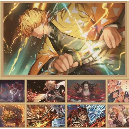 51x31cm Kimetsu no Yaiba Anime Posters Demon Slayer Retro Large Kraft Paper Poster Home Decor Wall Art stickers room decorations