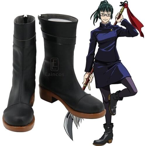 Anime Jujutsu Kaisen Maki Zenin Cosplay Shoes Halloween Party Black Short Boots Custom-made