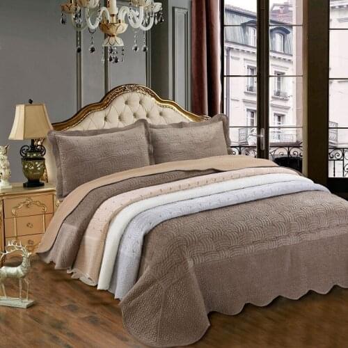 CHAUSUB Plush Bedspreads Cotton Quilt Set 3PCS/2pcs Embroidery Quilts Bed cover King Twin Size Quilted Coverlets Blanket On Bed