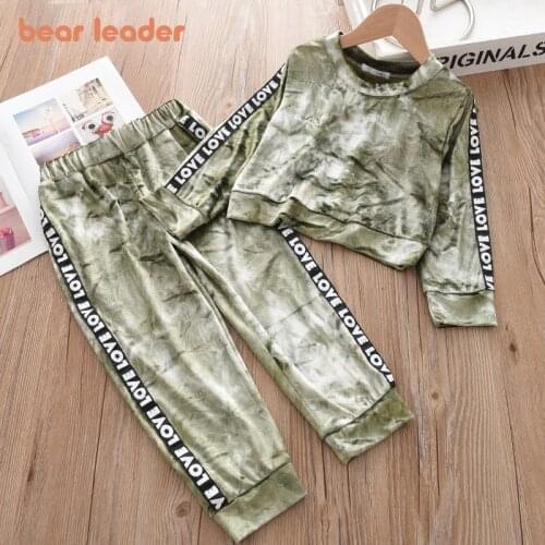 Bear Leader Kids Baby Casual Clothing Sets Fashion Girls Sports Active Letter T-Shirt And Pants Outfits Children Tie Dye Suits