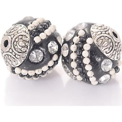 10pcs Handmade Indonesia Loose Elegant Jewelry Making Bracelet Bijoux Spacer Beads Rhinestones Alloy Antique Silver Metal Color