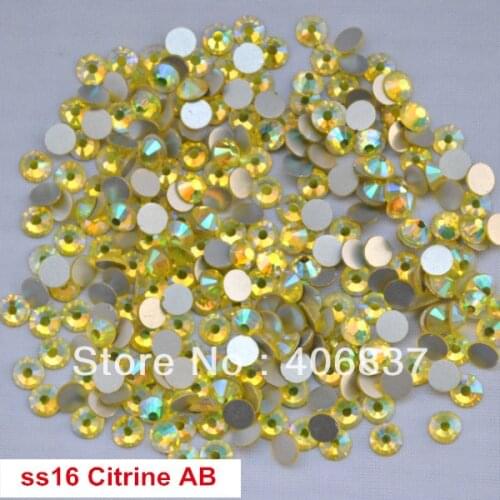 Free Shipping! 1440pcs/Lot, ss16 (3.8-4.0mm) Citrine AB Flat Back Non Hotfix Glue On Nail Art Rhinestones