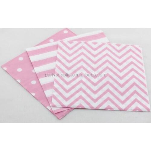 Free Shipping 600PCs 33*33cm 2PLY Paper Napkin Pink Color Chevron Polka Dot Chevron Serviettes Wedding Decoration Napkins