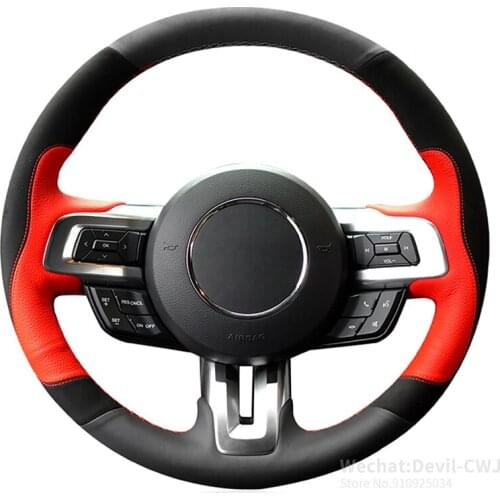 Black Red Leather Black Suede Car Steering Wheel Cover for Ford Mustang 2015 2016 2017 2018 2019 2020