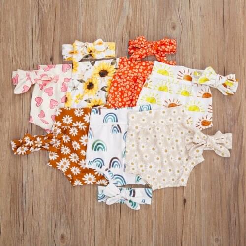 Kid Baby Girl Shorts Summer Breathable Elastic High Waist Trousers Heart Floral Heart Printed Clothes Cute Sweet Outfit