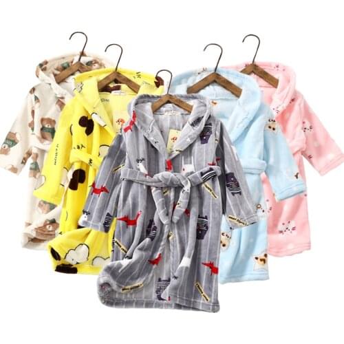 Children bathrobe for girls and boys soft Child Flannel sleepwear Kids pajamas Boys Robe cartoon Children clothing 2 to 8 years