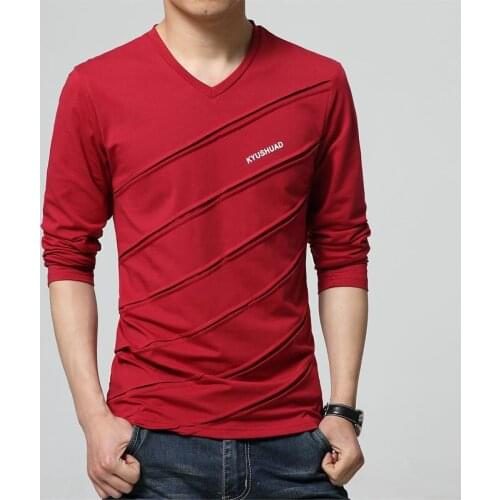 T Shirt Men V-Neck stripe Tees 2019 Fashion Trend Autumn Collar Long Sleeve T-Shirt Large Size Slim Fit Cotton Camisetas Male