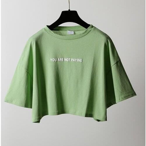 Summer Women T Shirt Harajuku Cotton T-Shirts Short Sleeve Basic Tees Korean Simple Green Yellow White Casual Female Crop Top