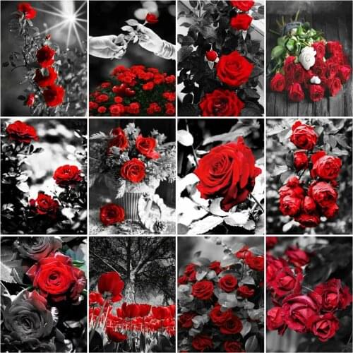 HUACAN 5D Diamond Painting Full Drill Rose Diamond Embroidery Flowers Mosaic Wall Decoration Gift For Women