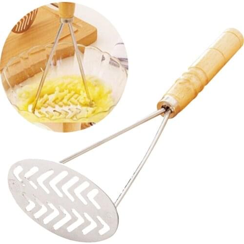 Stainless steel+wooden Stainless Steel Potato Masher With Wooden Handle Premium Masher Hand Tool for Vegetable