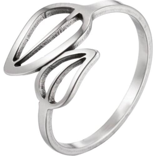Bohemian Double Leaf Rings for Women Vintage Fashion Plant Leaves Coconut Tree Snowflake Ring Stainless Steel Jewelry Xmas Gifts