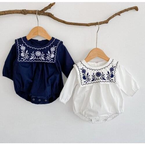 Baby Girl Bodysuits Spring Autumn Baby Girls Clothes Floral Embroidery Cotton Long Sleeve Infant Baby Girls Jumpsuit