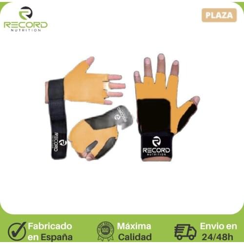 Gloves with leather grip training wrist band