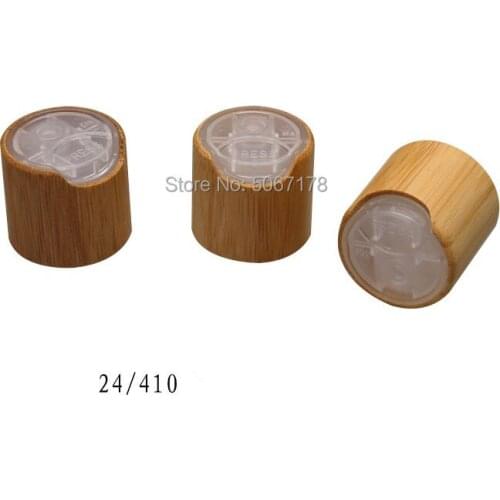 Free Shipping 50/100pcs 24/410 Natural Bamboo Lid for Cosmetic Toner Bottle,Top Clear Bamboo-Plastic Cover,Bamboo Disc Caps