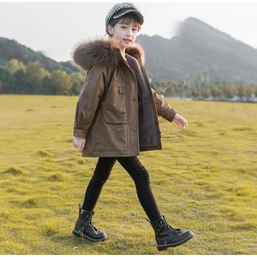 New Selling 2021 Autumn Winter Cute Fur Collar Hooded Girls Coats For 3 4 6 8 10 12 14Year Casual Warm Baby Girl Jackets Outwear