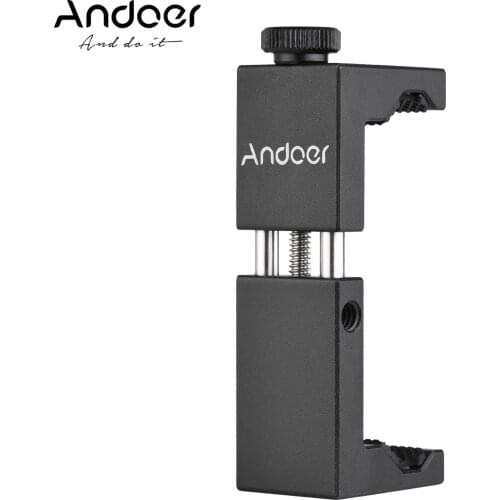Andoer Metal Phone Clip Smartphone Holder Clamp with Cold Shoe Mount for iPhone Samsung Huawei Smartphones Vlog Phone Clip