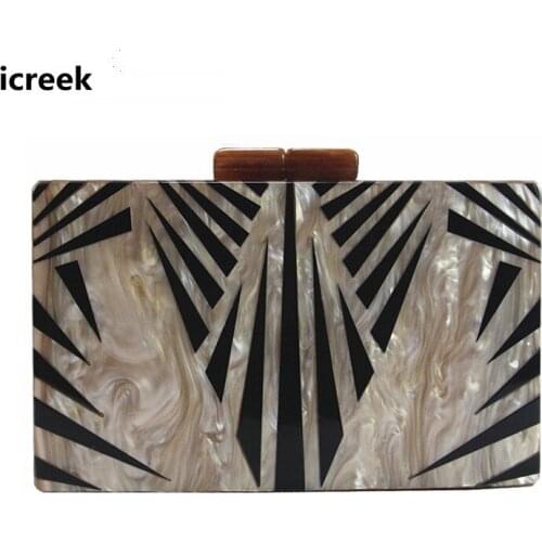 Fashion pearl scent acrylic evening bag Women messenger bag Geometric patchwork clutch purse mini chains handbag party prom bags