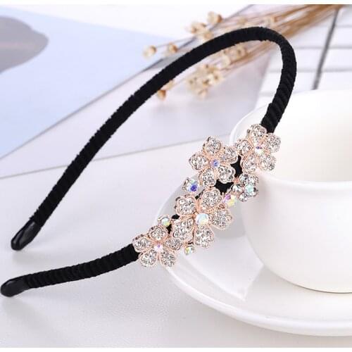 Fashion Women Crystal Headband Shiny Metal Flower Bow Hairband Girl Hair Band Jewelry Female Rhinestone Pearl Headwear Hair Hoop