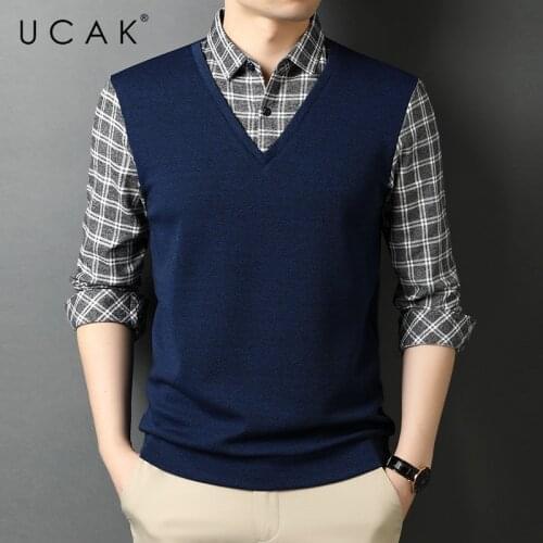 UCAK Brand Classic Casual Turn-down Collar Solid Color T Shirt Men Clothes Autumn Cotton Streetwear Long Sleeve T-Shirts U5727