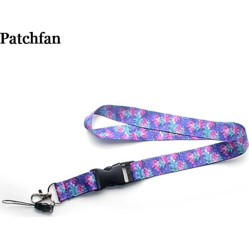 Patchfan Purple Flowers leaves art cool men lanyards keys in mobile phone straps necklace card holders webbing ribbons A2129