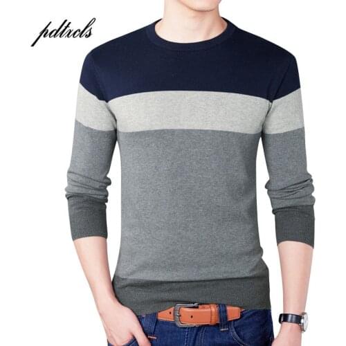 New High Quality Pure Cotton Striped Pullover Full Sleeve O-Neck Sim Fit Mens Sweater Fashion Men Sweaters Big Size Smart Casual