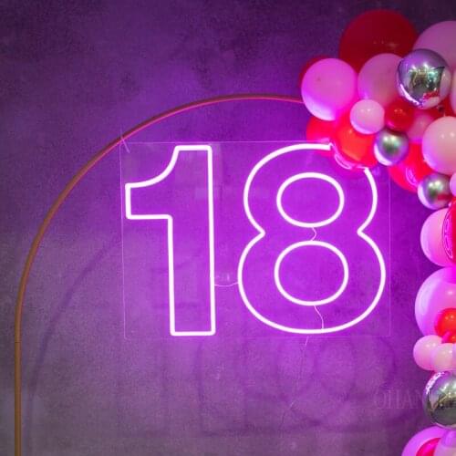 Number 18 Neon Sign 18th Custom Made Wall Lights Party Wedding Decor Shop Window Restaurant Birthday Decoration