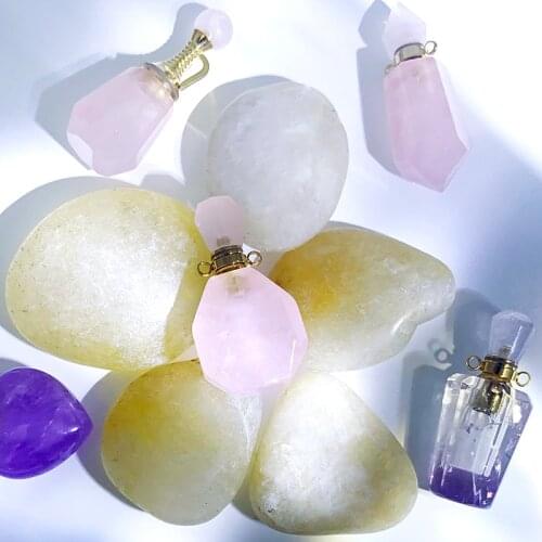 New Natural Stone Perfume Bottle Pendant Necklace for Women and Men Citrine Pink Crystal Amethyst Lucky Stone Trendy Jewelry