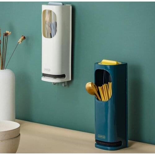 Kitchen Cutlery Organizer Chopsticks Basket Shelf Drain Dustproof Chopsticks Kitchen Spoon Storage Box With Hook