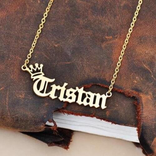 Old English Nameplate Name Necklace 18K gold plated Stainless Steel Choker Personalized Name Necklaces & Pendants Romantic Gifts