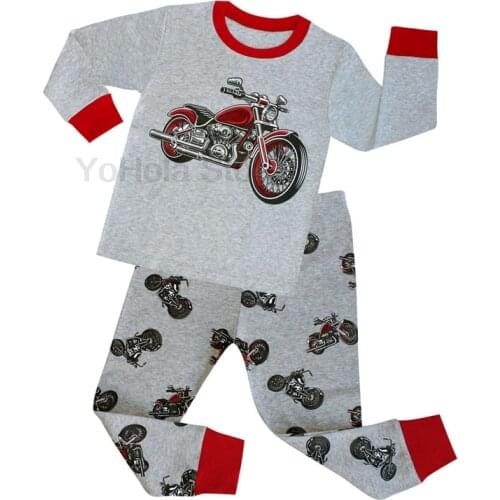 Kids Pajamas Set Full Sleeve Children Cool Motorcycle Sleepwear Boys Cartoon Pyjamas Girl Clothing Nightwears Set Comfortable