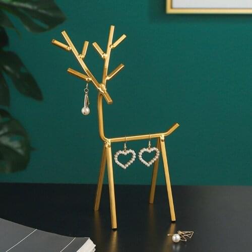13MC 3D Golden Deer Jewelry Display Stand Necklace Earrings Organizer Tree Geometric Deer Tower Rack for Rings Bracelets