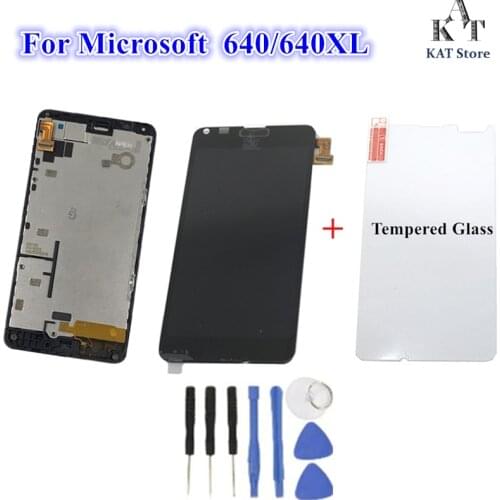 1Pcs For NOKIA Microsoft Lumia 640XL LCD Display Touch Screen with Frame Replacement for Lumia 640 640XL + Tempered Glass +Tools
