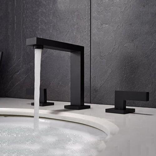 Basin Faucet Bathroom Sink Faucet Cold and Hot Widespread 3 Hole North American Style Black Brass Bathroom Basin Mixer Taps
