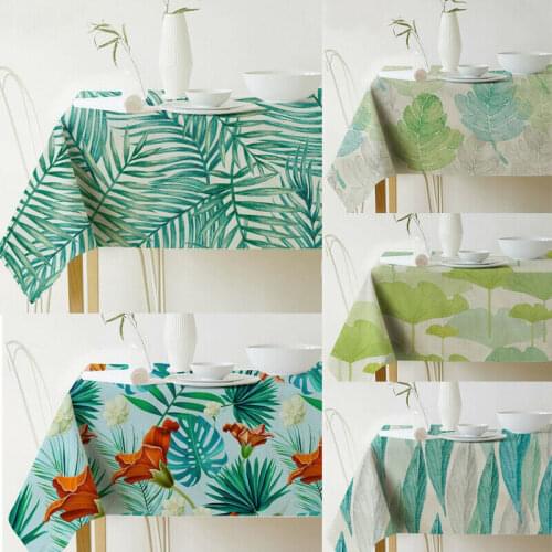 Modern Green Leaves Printed Tablecloth Tropical Plant Summer Home Decoration Cotton Linen Party Dining Cover Cloth Home Decor