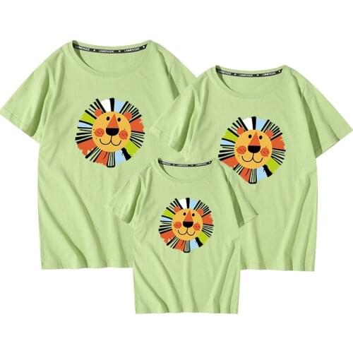 Lion Cartoon Good Cotton Soft Breathable Short Sleeve T Shirt Pink Women Summer Clothing Family Matching Outfits T Shirts
