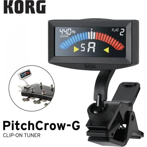 Korg PitchCrow G Clip-On Tuner For Guitar or Bass With First string over-wind warning, 24-hour battery operation