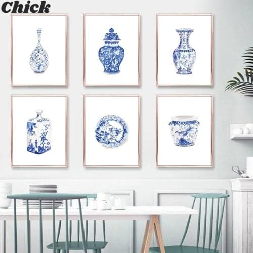 Chinese Style Vase Prints Ming Porcelain Blue And White Porcelain Art Canvas Painting Oriental Art Poster Wall Art Decoration